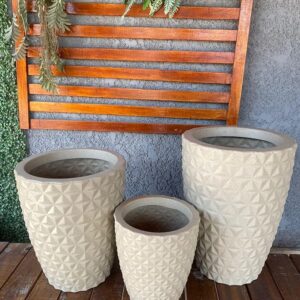 Kit 03 Vasos Polietileno Coluna Berlian Gold 3D para Plantas